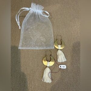 Gold and Cream Tassel Earrings